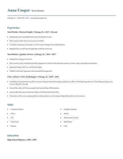 Yard Hostler Resume
