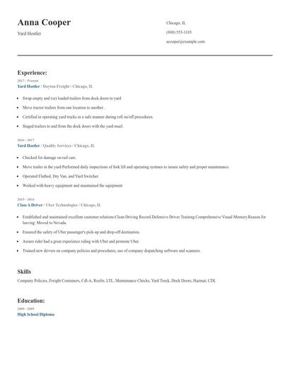 Yard Hostler Resume