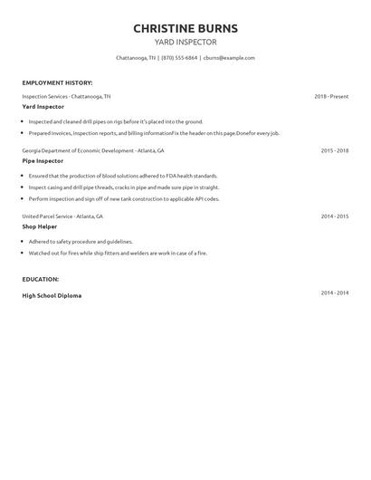 Yard Inspector Resume