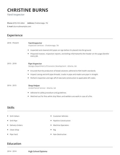 Yard Inspector Resume