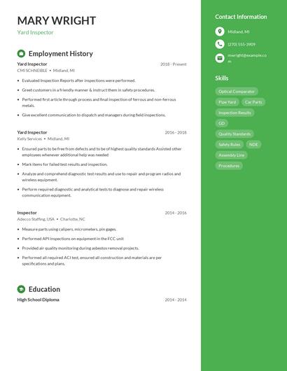 Yard Inspector Resume