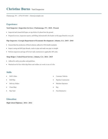 Yard Inspector Resume