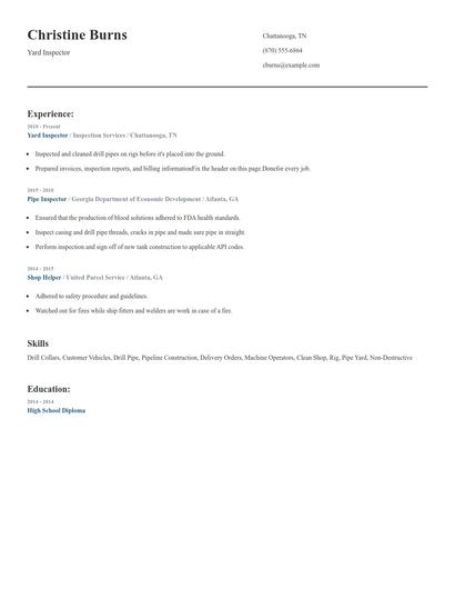 Yard Inspector Resume