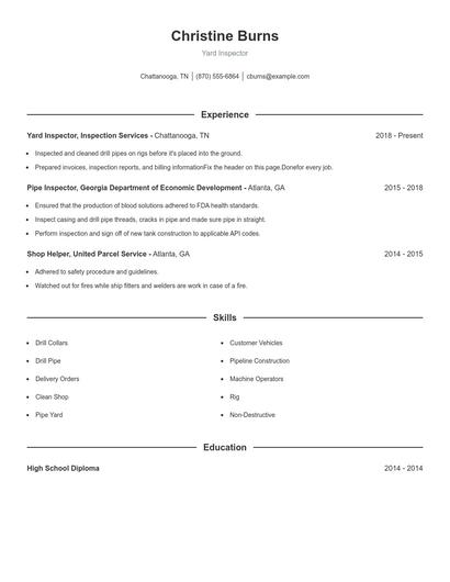 Yard Inspector Resume