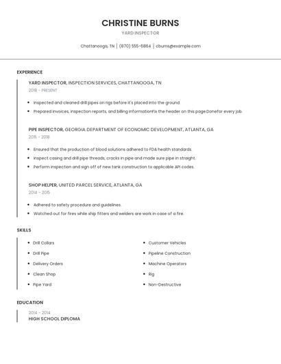 Yard Inspector Resume