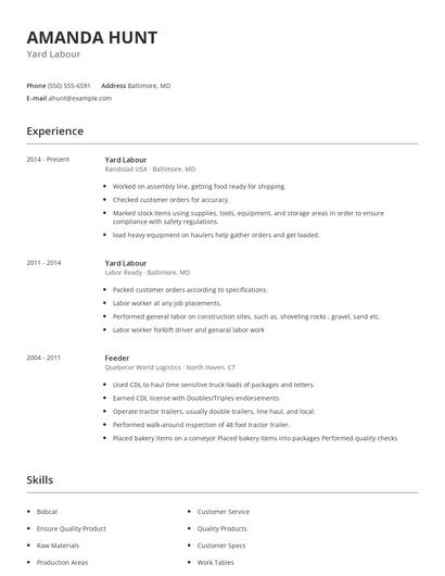Yard Labour Resume