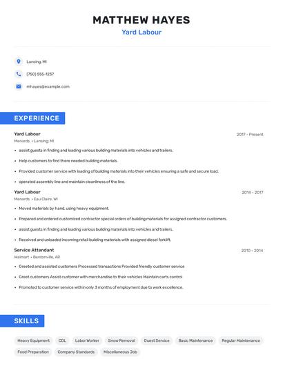 Yard Labour Resume