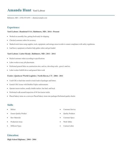 Yard Labour Resume
