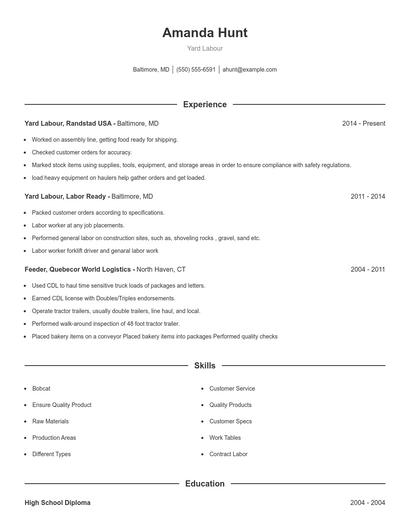 Yard Labour Resume