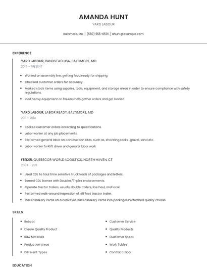 Yard Labour Resume