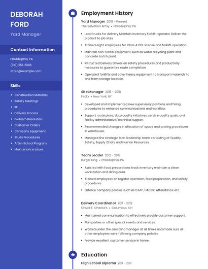 Yard Manager Resume