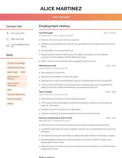 Yard Manager Resume