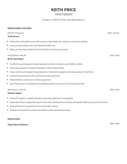 Yard Person Resume