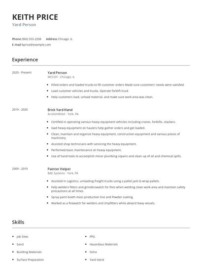Yard Person Resume