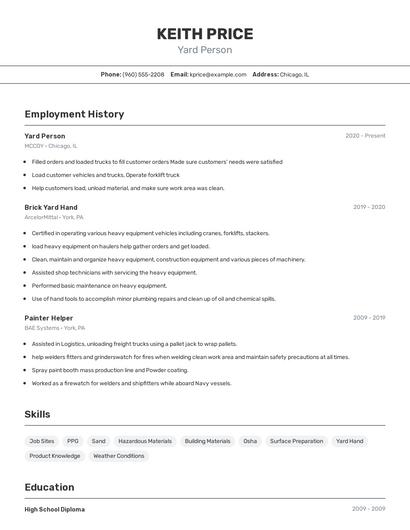 Yard Person Resume