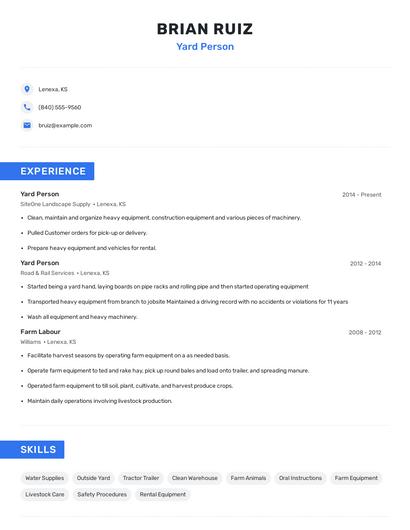 Yard Person Resume