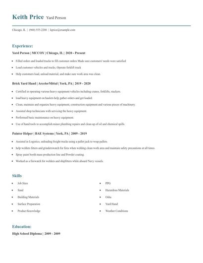 Yard Person Resume