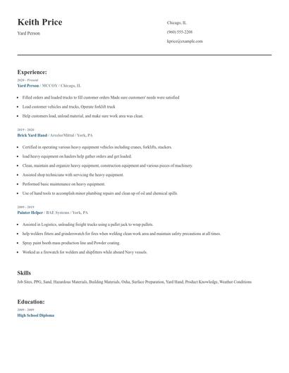 Yard Person Resume
