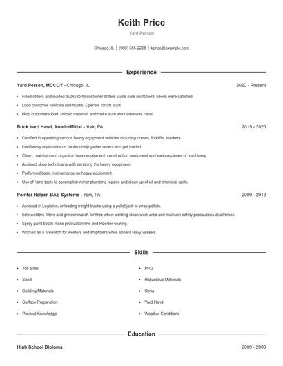 Yard Person Resume