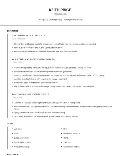 Yard Person Resume