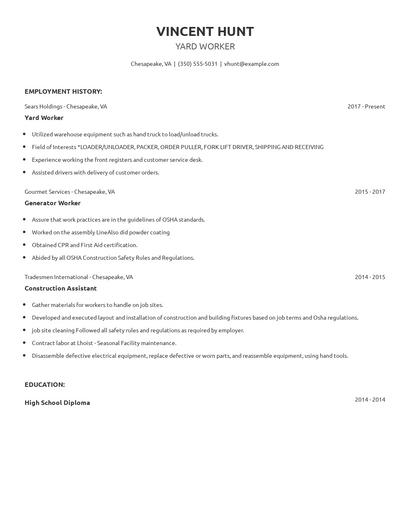 Yard Worker Resume