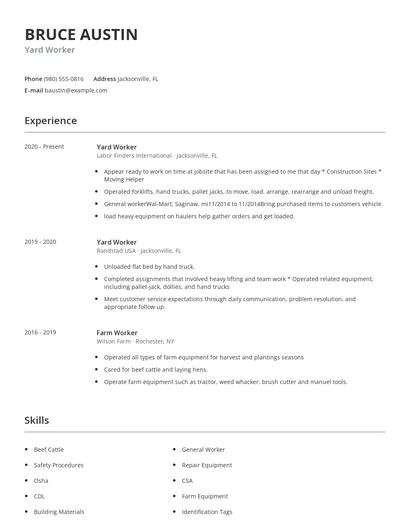 Yard Worker Resume