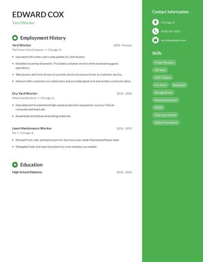 Yard Worker Resume