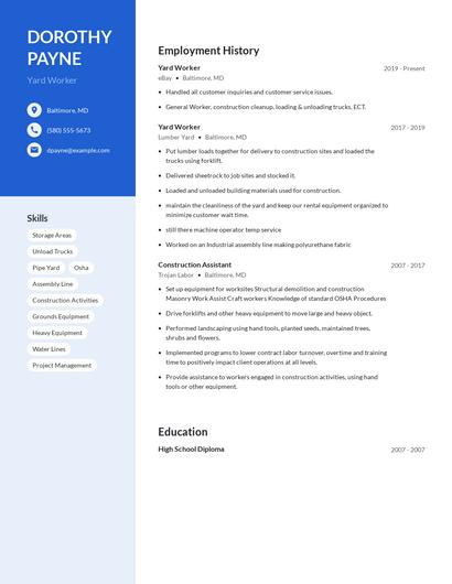 Yard Worker Resume