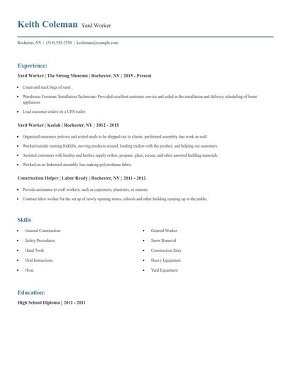 Yard Worker Resume