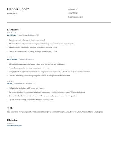 Yard Worker Resume