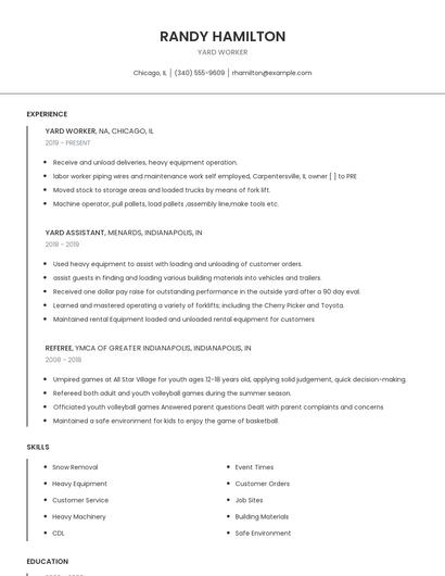 Yard Worker Resume