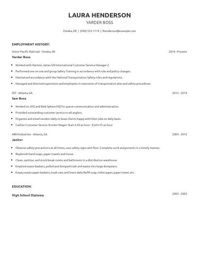 Yarder Boss Resume