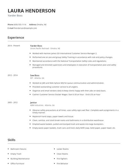 Yarder Boss Resume