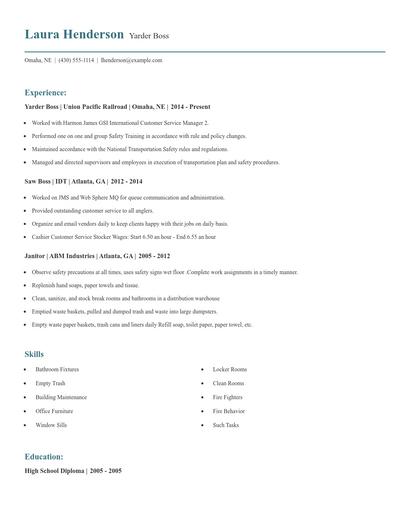 Yarder Boss Resume