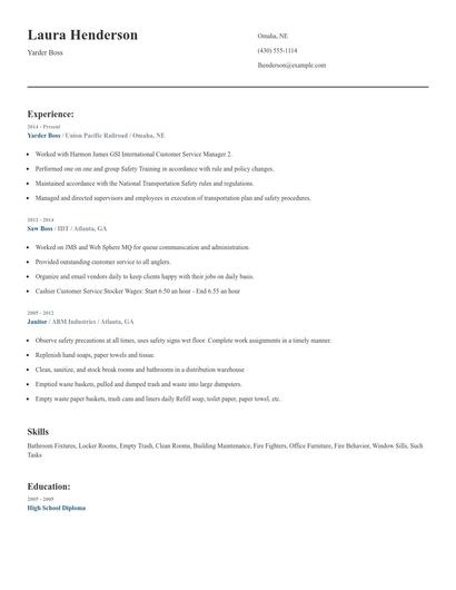 Yarder Boss Resume