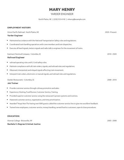 Yarder Engineer Resume