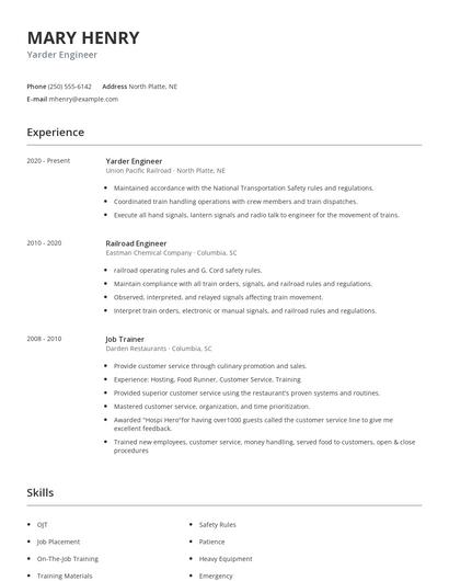 Yarder Engineer Resume