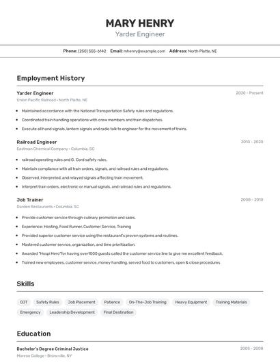 Yarder Engineer Resume