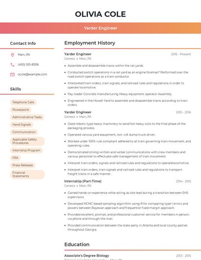 Yarder Engineer Resume