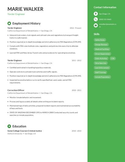 Yarder Engineer Resume
