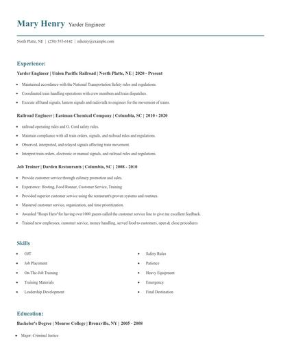 Yarder Engineer Resume