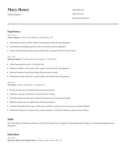 Yarder Engineer Resume