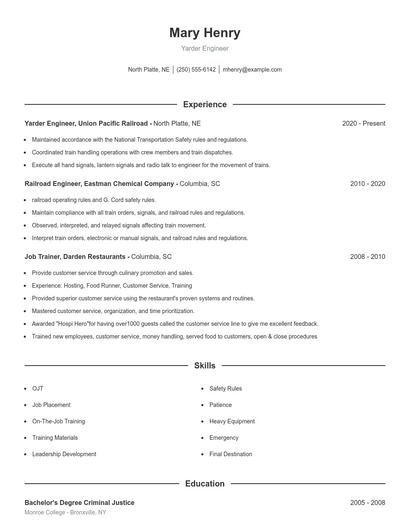 Yarder Engineer Resume