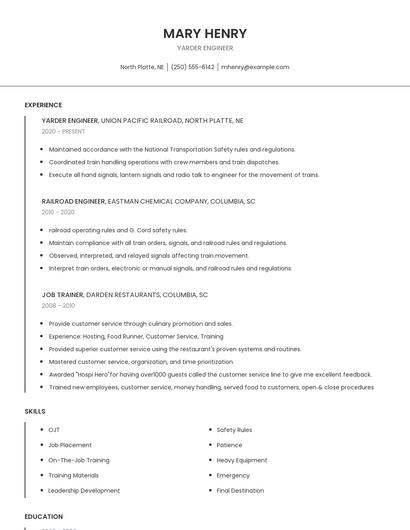 Yarder Engineer Resume
