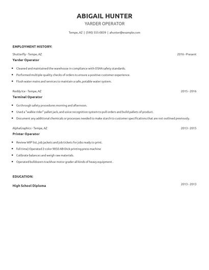 Yarder Operator Resume