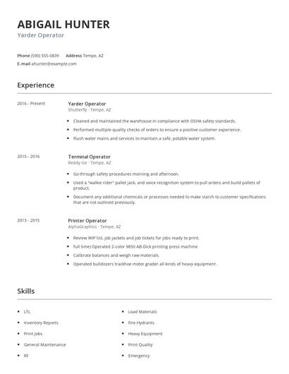 Yarder Operator Resume
