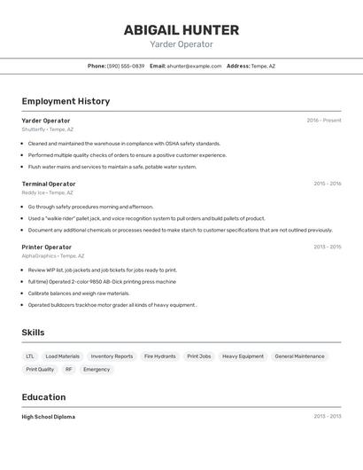 Yarder Operator Resume