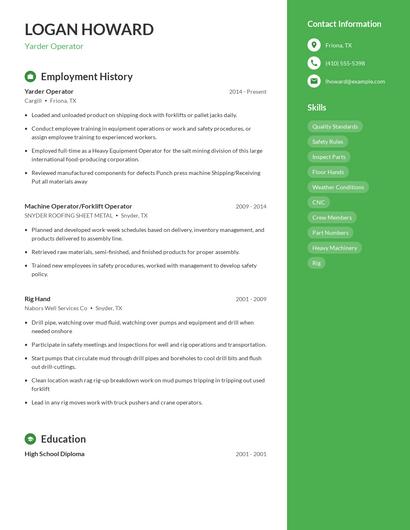 Yarder Operator Resume