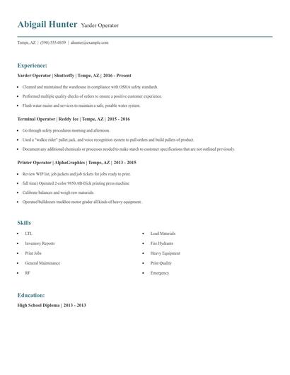 Yarder Operator Resume