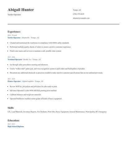 Yarder Operator Resume